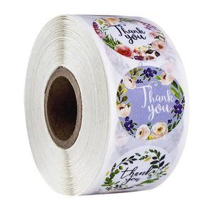 500 Floral Thank You Round 1 Inch Stickers / Labels 1 Roll = 500 Pieces NEW